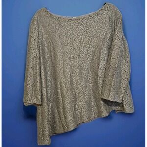 Oleg Cassini Silver Lace Asymmetrical Tunic Top NWT 16W Sparkle Floral Formal